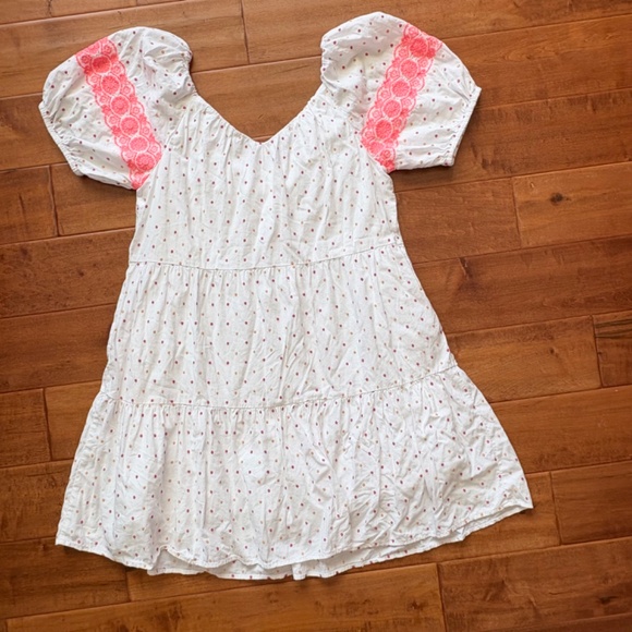 Loft Puff Sleeve Polka Dot Embroidered Tiered Dressb Size S Boho - Picture 10 of 14